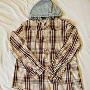 Fall Plaid Button-up Hooded Flannel